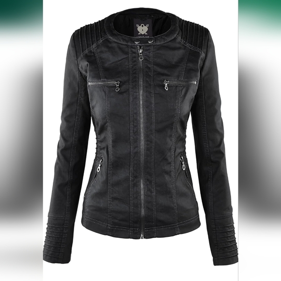 Lock and Love Jackets & Blazers - Lock and Love Women's Quilted Faux Leather Moto Biker Jacket